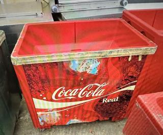 One IRP Poly Coca Cola Merchandiser With Under Shelf On Casters. 36X24X24