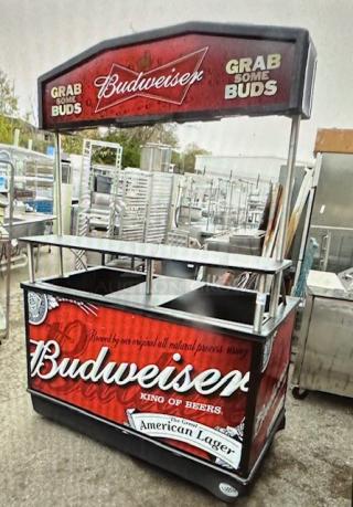 One IRP Budweiser Kiosk With Under Storage On Casters. 61.5X30.5X87