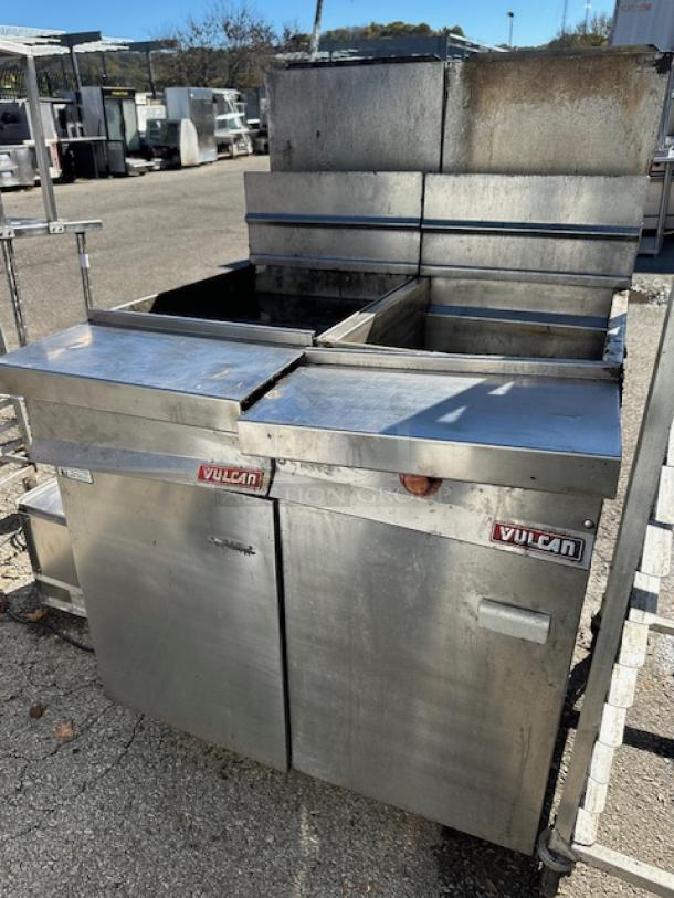 One Vulcan Natural Gas Deep Fryer With Dump, On Casters.  Model# GHF91G. 35X40X54. $6050.00 - Image 1 of 1
