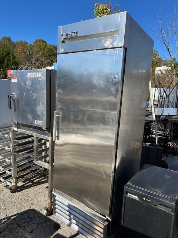 One True 1 Door Refrigerator With 3 Racks On Casters. 115 Volt. Model# T-23. 27X30X83.5 - Image 1 of 1