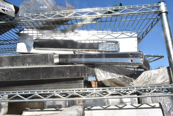 Chrome Finish Wire Shelving Unit on Commercial Casters w/ Contents Including Various Racks, Faucets, Metal.  BUYER MUST DISMANTLE. PCI CANNOT DISMANTLE FOR SHIPPING. PLEASE CONSIDER FREIGHT CHARGES. - Image 3 of 18