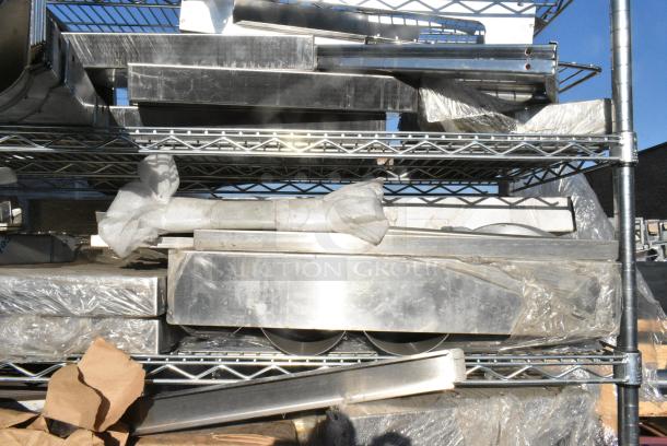 Chrome Finish Wire Shelving Unit on Commercial Casters w/ Contents Including Various Racks, Faucets, Metal.  BUYER MUST DISMANTLE. PCI CANNOT DISMANTLE FOR SHIPPING. PLEASE CONSIDER FREIGHT CHARGES. - Image 6 of 18