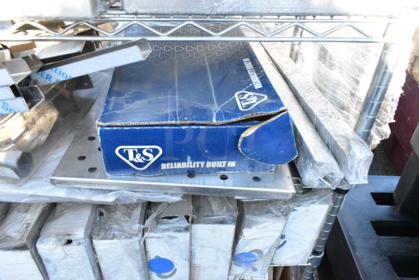 Chrome Finish Wire Shelving Unit on Commercial Casters w/ Contents Including Various Racks, Faucets, Metal.  BUYER MUST DISMANTLE. PCI CANNOT DISMANTLE FOR SHIPPING. PLEASE CONSIDER FREIGHT CHARGES. - Image 9 of 18