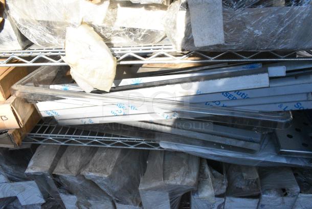 Chrome Finish Wire Shelving Unit on Commercial Casters w/ Contents Including Various Racks, Faucets, Metal.  BUYER MUST DISMANTLE. PCI CANNOT DISMANTLE FOR SHIPPING. PLEASE CONSIDER FREIGHT CHARGES. - Image 11 of 18