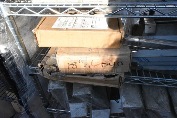 Chrome Finish Wire Shelving Unit on Commercial Casters w/ Contents Including Various Racks, Faucets, Metal.  BUYER MUST DISMANTLE. PCI CANNOT DISMANTLE FOR SHIPPING. PLEASE CONSIDER FREIGHT CHARGES. - Image 12 of 18