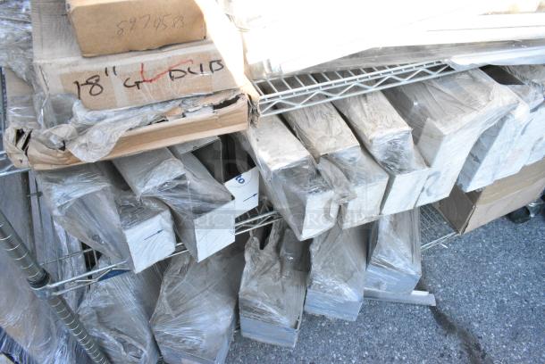 Chrome Finish Wire Shelving Unit on Commercial Casters w/ Contents Including Various Racks, Faucets, Metal.  BUYER MUST DISMANTLE. PCI CANNOT DISMANTLE FOR SHIPPING. PLEASE CONSIDER FREIGHT CHARGES. - Image 15 of 18