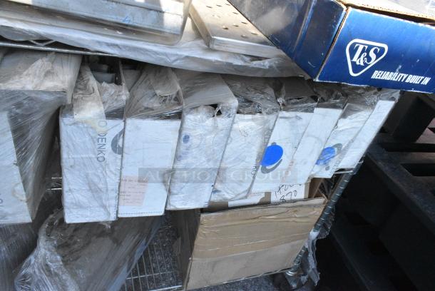 Chrome Finish Wire Shelving Unit on Commercial Casters w/ Contents Including Various Racks, Faucets, Metal.  BUYER MUST DISMANTLE. PCI CANNOT DISMANTLE FOR SHIPPING. PLEASE CONSIDER FREIGHT CHARGES. - Image 16 of 18