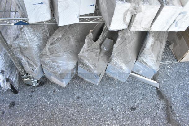 Chrome Finish Wire Shelving Unit on Commercial Casters w/ Contents Including Various Racks, Faucets, Metal.  BUYER MUST DISMANTLE. PCI CANNOT DISMANTLE FOR SHIPPING. PLEASE CONSIDER FREIGHT CHARGES. - Image 18 of 18