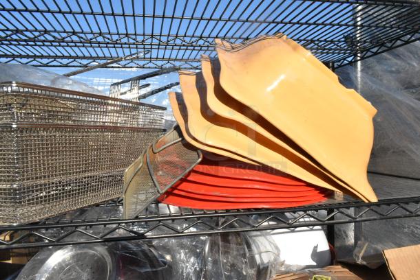 Chrome Finish 5 Tier Wire Shelving Unit w/ Contents Including Fry Baskets, Stainless Steel Cylindrical Bins, Metal Fry Baskets, Soup Kettle Food Warmers.  BUYER MUST DISMANTLE. PCI CANNOT DISMANTLE FOR SHIPPING. PLEASE CONSIDER FREIGHT CHARGES. - Image 2 of 10