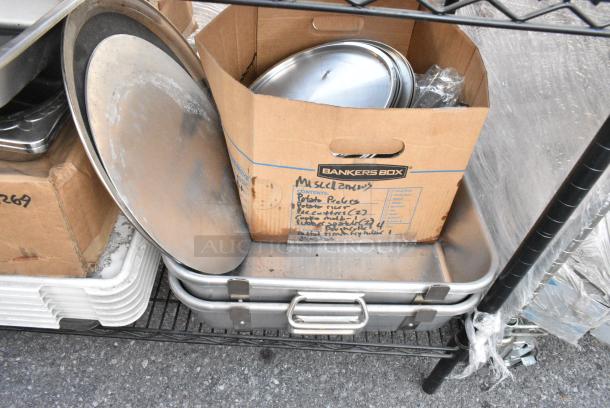Chrome Finish 5 Tier Wire Shelving Unit w/ Contents Including Fry Baskets, Stainless Steel Cylindrical Bins, Metal Fry Baskets, Soup Kettle Food Warmers.  BUYER MUST DISMANTLE. PCI CANNOT DISMANTLE FOR SHIPPING. PLEASE CONSIDER FREIGHT CHARGES. - Image 10 of 10