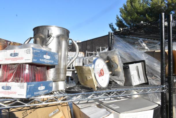 Chrome Finish 3 Tier Wire Shelving Unit w/ Contents Including Coffee Machine, Scale, Martini Glasses, 2 Tier Coffee Pot Warmer, Hollowick Votives, Water Pitchers.  BUYER MUST DISMANTLE. PCI CANNOT DISMANTLE FOR SHIPPING. PLEASE CONSIDER FREIGHT CHARGES. - Image 4 of 15