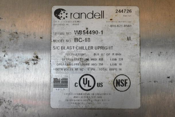 Randell BC-18 Stainless Steel Commercial Blast Chiller. 115/230 Volts, 1 Phase. - Image 6 of 6