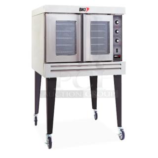 BRAND NEW IN CRATE! BKI COM-G Stainless Steel Commercial Natural Gas Powered Convection Oven. No Legs.