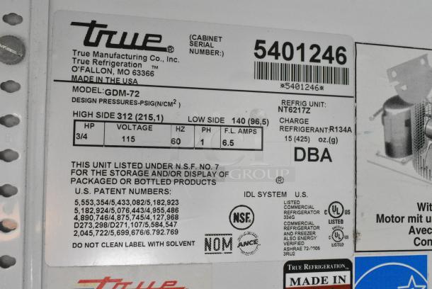 True GDM-72 Metal Commercial 3 Door Reach In Cooler Merchandiser w/ Poly Coated Racks. 115 Volts, 1 Phase. Tested and Working! - Image 6 of 6
