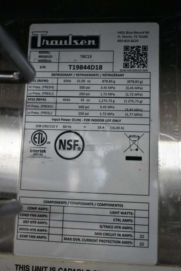 2018 Traulsen TBC13 Stainless Steel Commercial Blast Chiller w/ 3 Probes on Commercial Casters. 115/208-230 Volts, 1 Phase. - Image 7 of 7