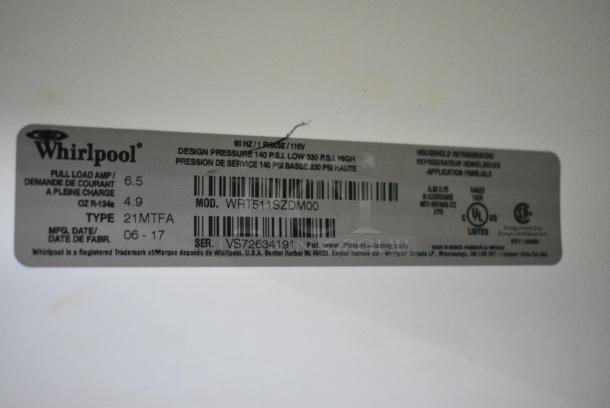 2017 Whirlpool WRT511SZDM00 Stainless Steel Cooler w/ Freezer. 115 Volts, 1 Phase. Tested and Working! - Image 6 of 7