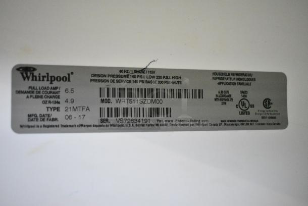 2017 Whirlpool WRT511SZDM00 Stainless Steel Cooler w/ Freezer. 115 Volts, 1 Phase. Tested and Working! - Image 7 of 7