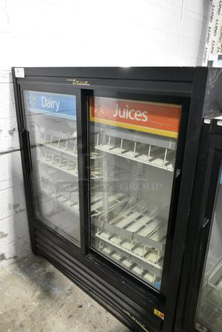 2016 True GDM-41SL-54-LD Metal Commercial 2 Door Reach In Cooler Merchandiser w/ Poly Coated Racks. 115 Volts, 1 Phase. Cannot Test Due To Cut Power Cord