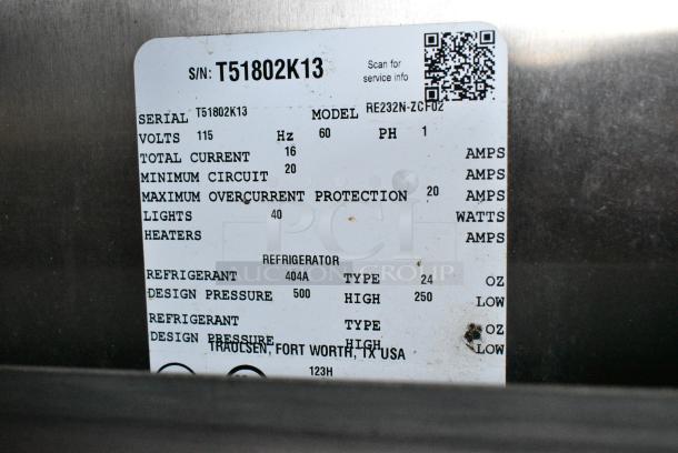 Traulsen RE232N-ZCF02 Stainless Steel Commercial 2 Door Reach In Cooler on Commercial Casters. 115 Volts, 1 Phase. Tested and Does Not Power On - Image 6 of 6
