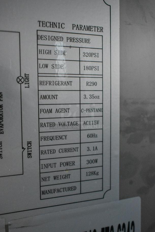 BRAND NEW SCRATCH AND DENT! 2022 KoolMore RIR-1D-SS-19C Stainless Steel Commercial Single Door Reach In Cooler w/ Poly Coated Racks on Commercial Casters. See Top Corner For Damage. 115 Volts, 1 Phase. Tested and Powers On But Does Not Get Cold - Image 6 of 6