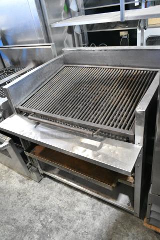 MagiKitch'n EM SMB 36 Stainless Steel Commercial Natural Gas Powered Charbroiler Grill on Commercial Casters.