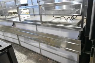 BRAND NEW SCRATCH AND DENT! Atlas Metal Industries DDC-4 Stainless Steel Commercial Buffet Station w/ 2 Tier Over Shelf and Tray Slide on Commercial Casters. Tested and Working!