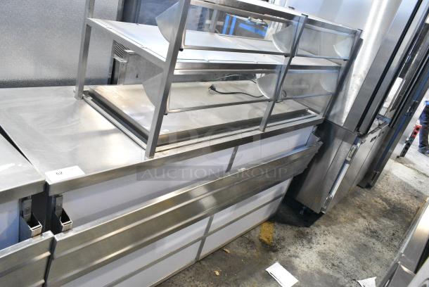 BRAND NEW SCRATCH AND DENT! Atlas Metal Industries DDC-4 Stainless Steel Commercial Buffet Station w/ 2 Tier Over Shelf and Tray Slide on Commercial Casters. Tested and Working! - Image 2 of 7