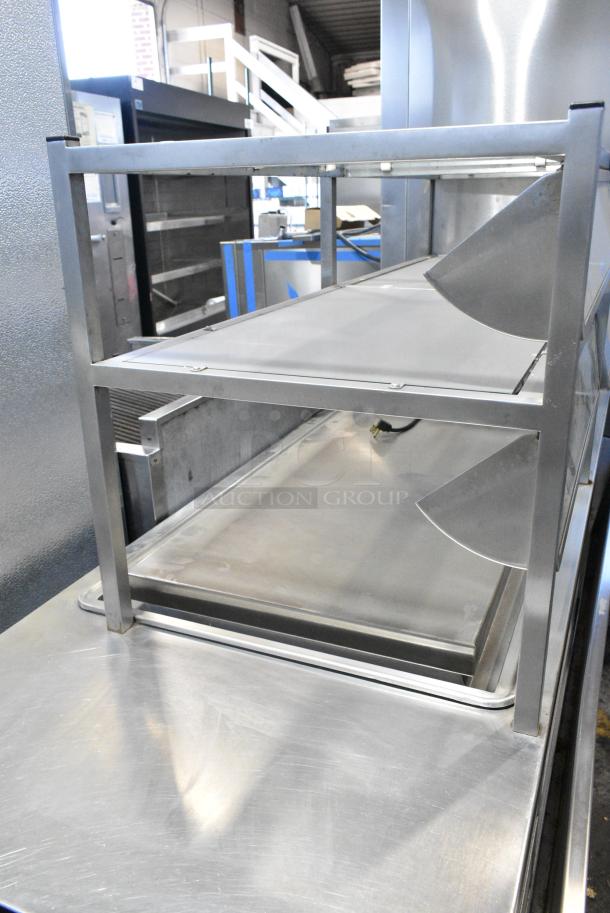 BRAND NEW SCRATCH AND DENT! Atlas Metal Industries DDC-4 Stainless Steel Commercial Buffet Station w/ 2 Tier Over Shelf and Tray Slide on Commercial Casters. Tested and Working! - Image 3 of 7