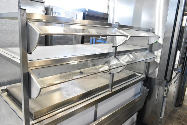 BRAND NEW SCRATCH AND DENT! Atlas Metal Industries DDC-4 Stainless Steel Commercial Buffet Station w/ 2 Tier Over Shelf and Tray Slide on Commercial Casters. Tested and Working! - Image 4 of 7