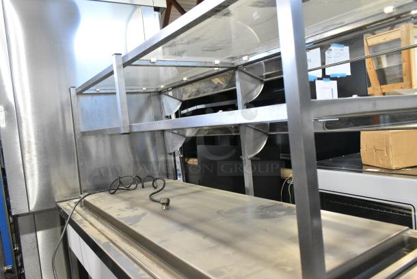 BRAND NEW SCRATCH AND DENT! Atlas Metal Industries DDC-4 Stainless Steel Commercial Buffet Station w/ 2 Tier Over Shelf and Tray Slide on Commercial Casters. Tested and Working! - Image 5 of 7