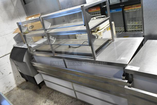 BRAND NEW SCRATCH AND DENT!  Atlas Metal Industries DDC-4 Stainless Steel Commercial Buffet Station w/ 2 Tier Over Shelf and Tray Slide on Commercial Casters. Tested and Working! - Image 2 of 8