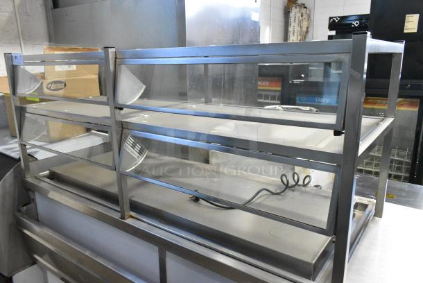 BRAND NEW SCRATCH AND DENT!  Atlas Metal Industries DDC-4 Stainless Steel Commercial Buffet Station w/ 2 Tier Over Shelf and Tray Slide on Commercial Casters. Tested and Working! - Image 3 of 8