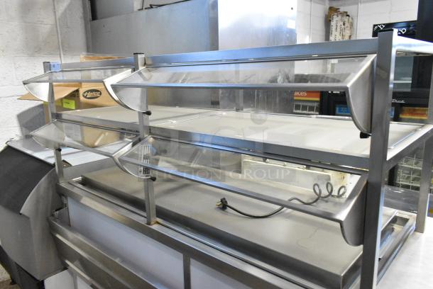 BRAND NEW SCRATCH AND DENT!  Atlas Metal Industries DDC-4 Stainless Steel Commercial Buffet Station w/ 2 Tier Over Shelf and Tray Slide on Commercial Casters. Tested and Working! - Image 4 of 8