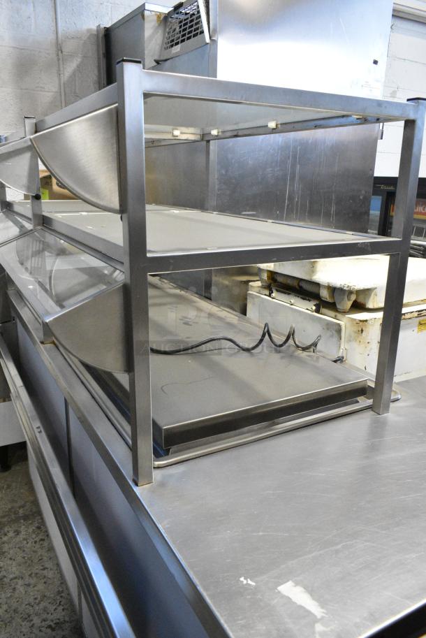 BRAND NEW SCRATCH AND DENT!  Atlas Metal Industries DDC-4 Stainless Steel Commercial Buffet Station w/ 2 Tier Over Shelf and Tray Slide on Commercial Casters. Tested and Working! - Image 5 of 8