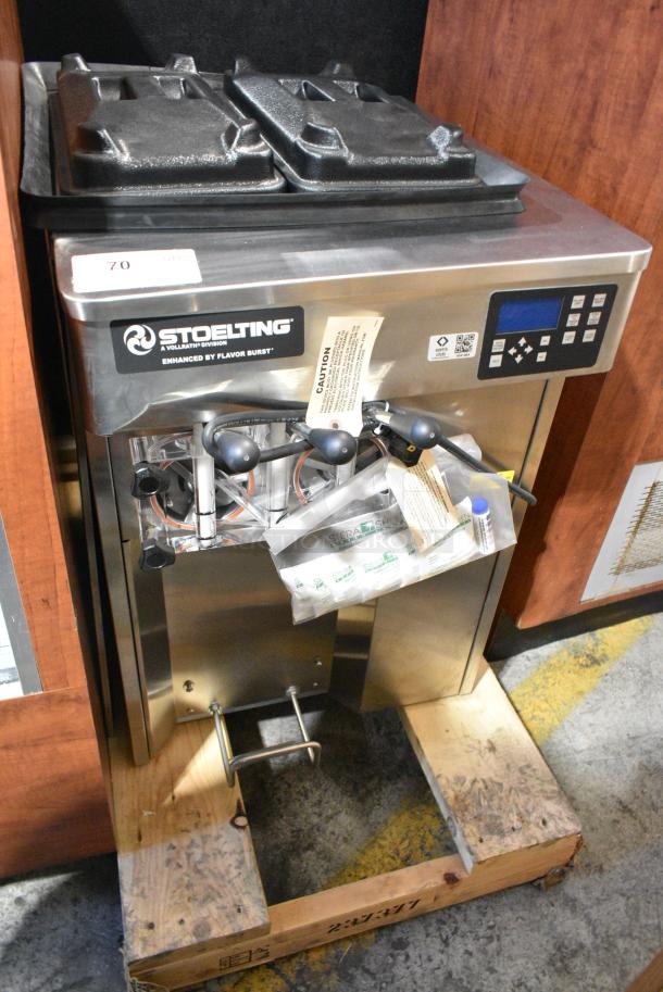 BRAND NEW SCRATCH AND DENT! 2024 Stoelting F131-38I2-SAMS Stainless Steel Commercial Air Cooled Countertop 2 Flavor w/ Twist Soft Serve Ice Cream Machine. 208-240 Volts, 1 Phase. - Image 1 of 5