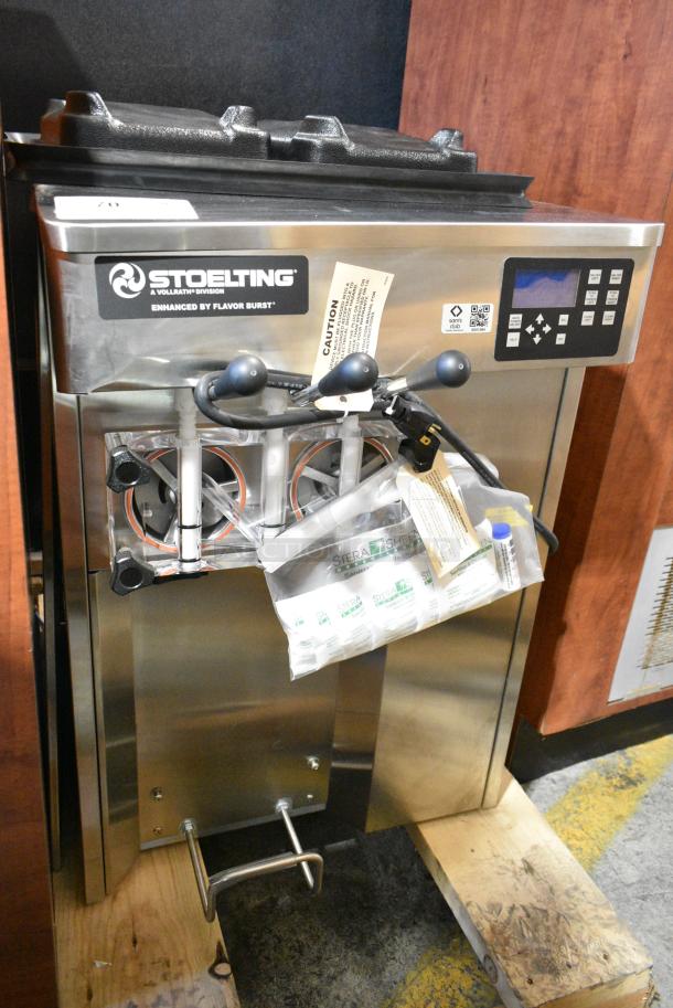 BRAND NEW SCRATCH AND DENT! 2024 Stoelting F131-38I2-SAMS Stainless Steel Commercial Air Cooled Countertop 2 Flavor w/ Twist Soft Serve Ice Cream Machine. 208-240 Volts, 1 Phase. - Image 4 of 5