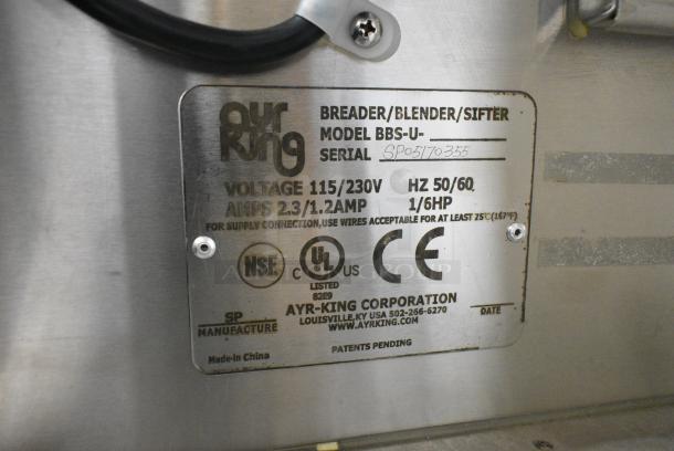 BRAND NEW SCRATCH AND DENT! AyrKing BBS-U Stainless Steel Commercial Floor Style Breading Table on Commercial Casters. 115/230 Volts, 1 Phase. - Image 9 of 9