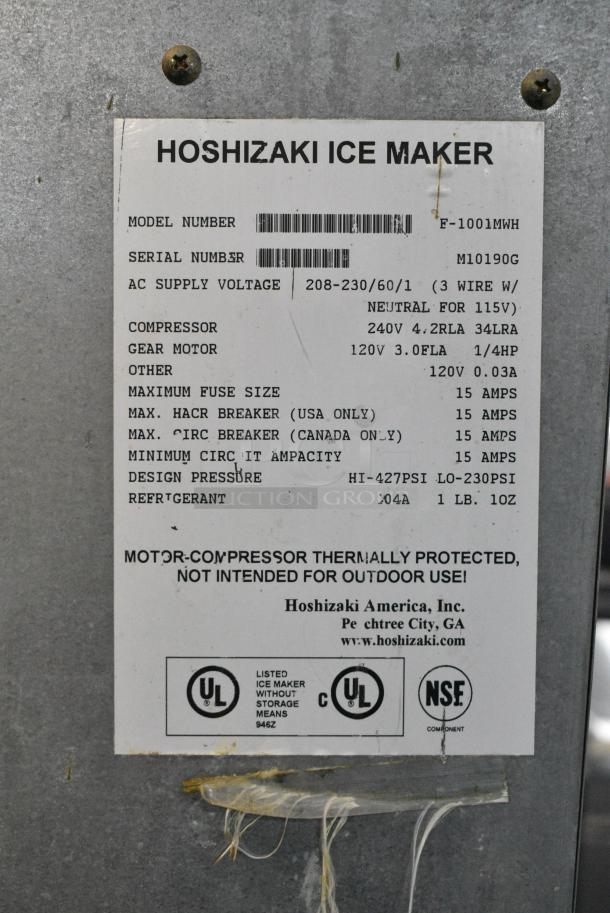 Hoshizaki F-1001MWH Stainless Steel Commercial Ice Head on Commercial Bin. 208-230 Volts, 1 Phase. - Image 7 of 7
