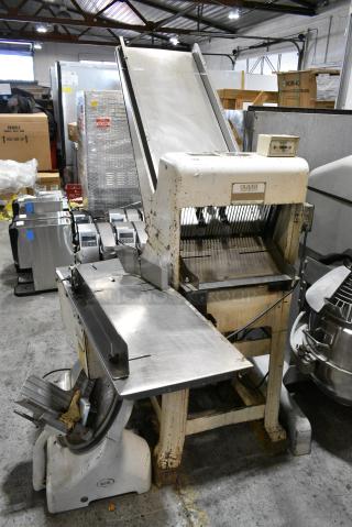Oliver 797-48 Metal Commercial Floor Style Metal Commercial Bread Loaf Slicer w/ 1179S Swing Away Bagger. 115 Volts, 1 Phase. Tested and Working!