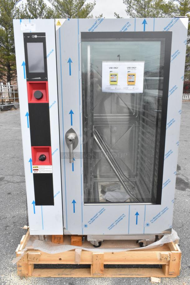 BRAND NEW IN CRATE! BKI AETG202R Stainless Steel Commercial Gas Powered Roll In Rack Combi Convection Oven w/ Metal Pan Rack. - Image 1 of 12