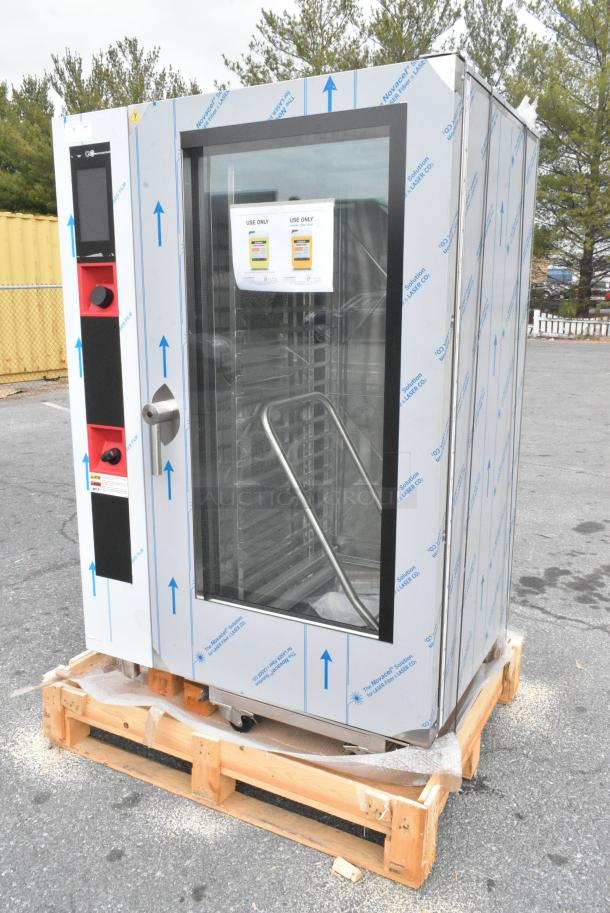 BRAND NEW IN CRATE! BKI AETG202R Stainless Steel Commercial Gas Powered Roll In Rack Combi Convection Oven w/ Metal Pan Rack. - Image 10 of 12
