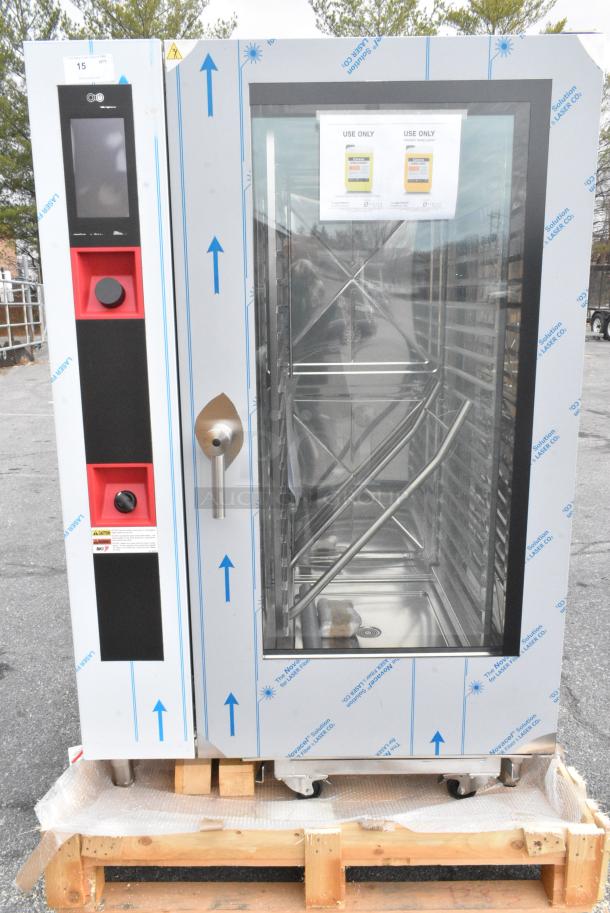 BRAND NEW IN CRATE! BKI AETE202R Stainless Steel Commercial Electric Powered Roll In Combi Convection Oven w/ Metal Pan Rack. 208 Volts, 3 Phase. - Image 1 of 9