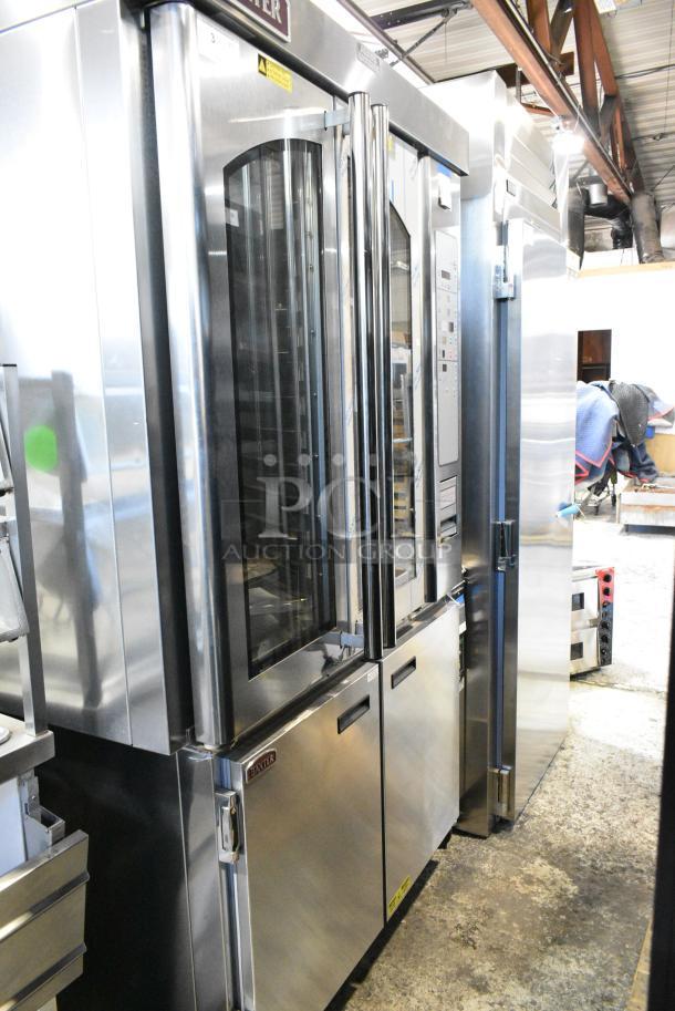 BRAND NEW SCRATCH AND DENT! Baxter OV310E Stainless Steel Commercial Floor Style Electric Powered Mini Rotating Rack Oven on 2 Door Proofer w/ Commercial Casters. - Image 2 of 8