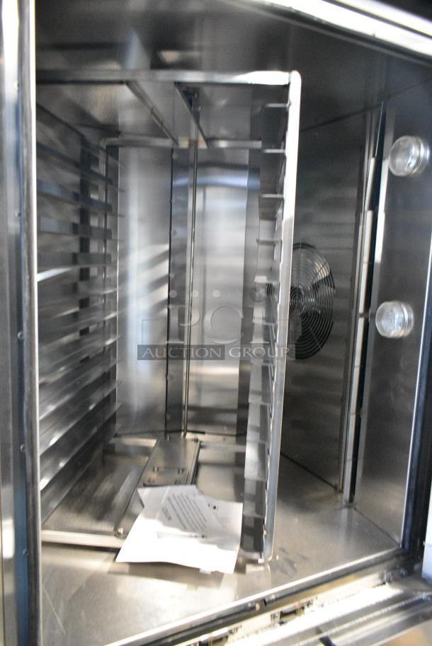 BRAND NEW SCRATCH AND DENT! Baxter OV310E Stainless Steel Commercial Floor Style Electric Powered Mini Rotating Rack Oven on 2 Door Proofer w/ Commercial Casters. - Image 4 of 8