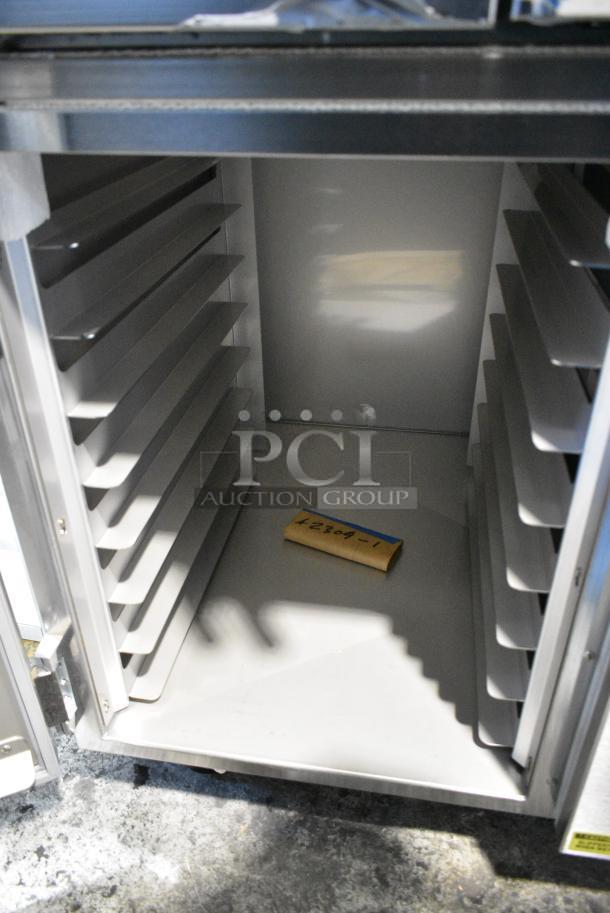 BRAND NEW SCRATCH AND DENT! Baxter OV310E Stainless Steel Commercial Floor Style Electric Powered Mini Rotating Rack Oven on 2 Door Proofer w/ Commercial Casters. - Image 7 of 8