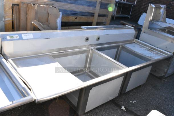BRAND NEW SCRATCH AND DENT! Regency 600SS22424218 Stainless Steel 2 Bay Sink w/ Dual Drain Boards. No Legs. Bays 24x24x14. Drain Boards 16x25 - Image 1 of 7