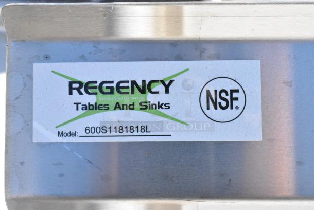 BRAND NEW SCRATCH AND DENT! Regency 600S1181818L Stainless Steel Single Bay Sink w/ Left Side Drain Board. No Legs. Bay 18x18x14. Drain Boards 16x20 - Image 5 of 5
