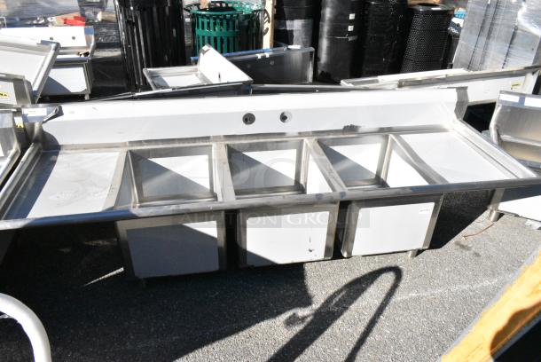 BRAND NEW SCRATCH AND DENT! Regency 600S31824218 Stainless Steel 3 Bay Sink w/ Dual Drain Boards. No Legs. Bays 18x24x14. Drain Boards 16x25 - Image 1 of 8