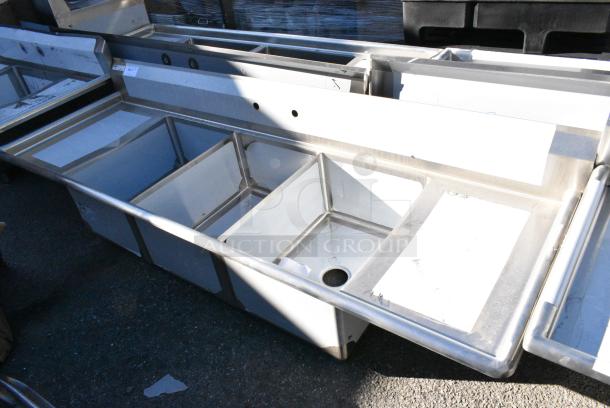BRAND NEW SCRATCH AND DENT! Steelton 522CS31824LR Stainless Steel 3 Bay Sink w/ Dual Drain Board. No Legs. Bays 18x24x12. Drain Board 16x25 - Image 1 of 8
