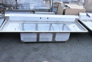 BRAND NEW SCRATCH AND DENT! Steelton 522CS31620LR Stainless Steel 3 Bay Sink w/ Dual Drain Board. No Legs. Bays 16x20x12. Drain Board 16x22